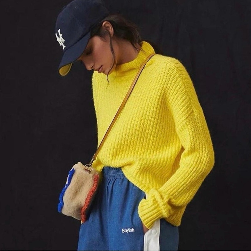 Anthropologie Honore Ribbed Sweater electric lemon sz sm